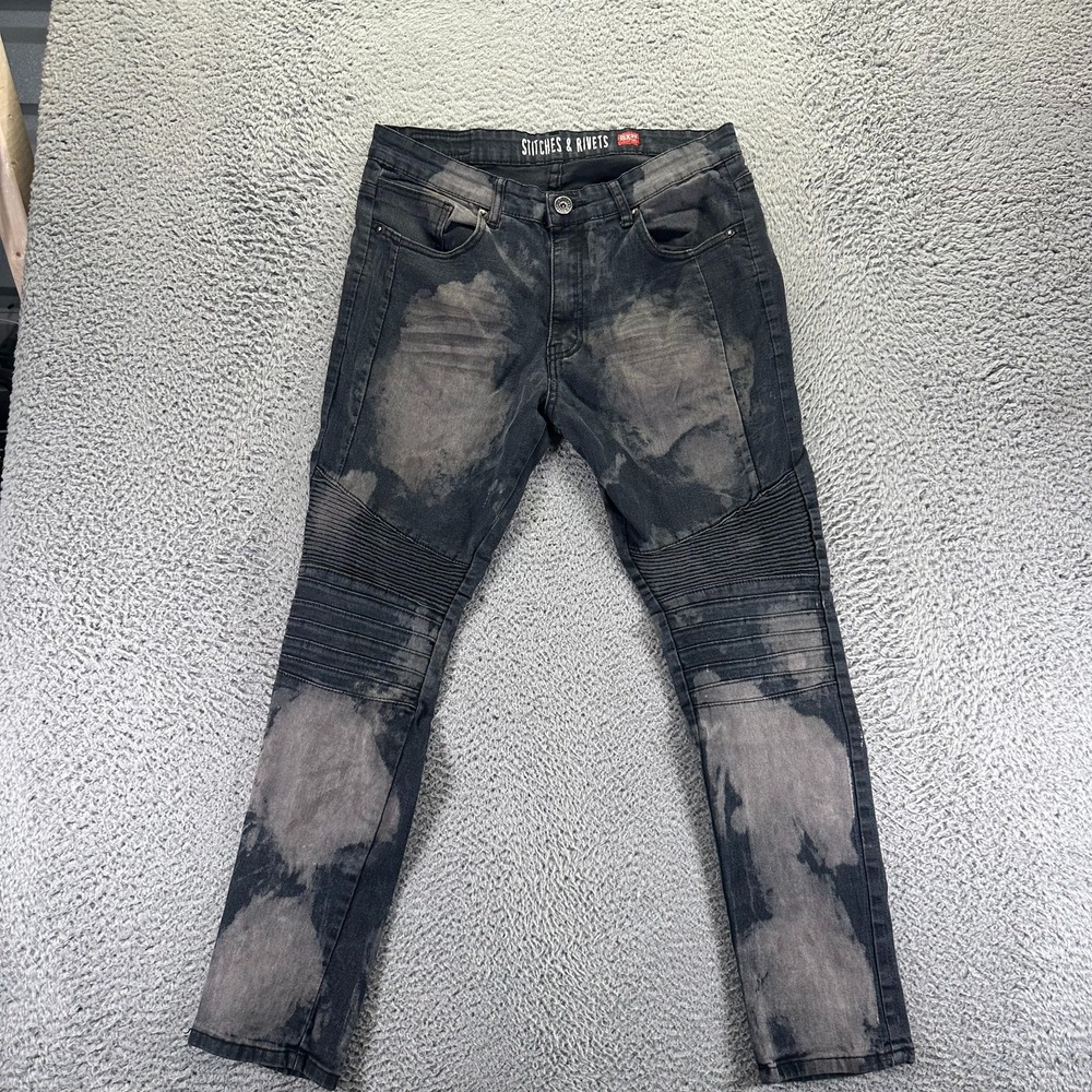 Stitches & Rivets Jeans Mens 36x32 Blue Cotton Denim Skinny Leg Stretch Workwear